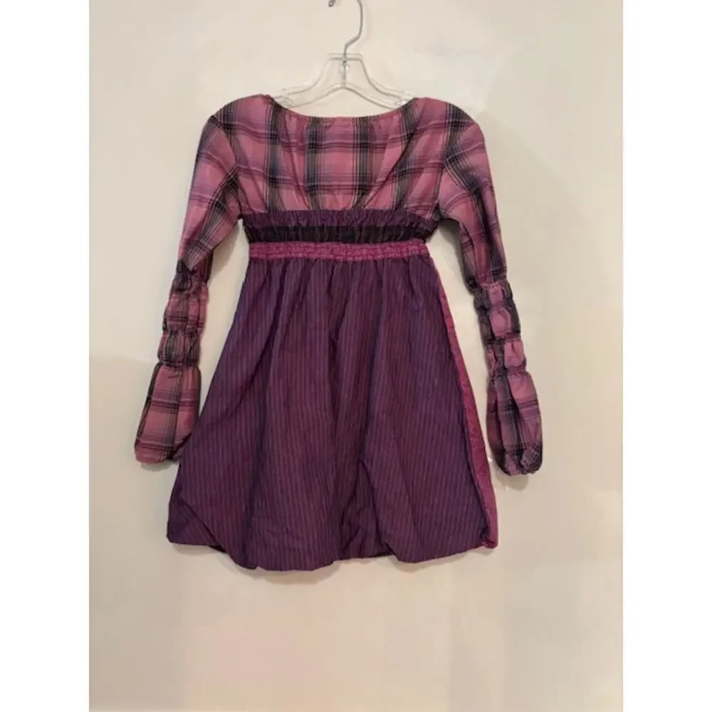 Desigual Patchwork Dress Girls Size 9 - 10 Plaid Bubble Hem Long Sleeve Boho